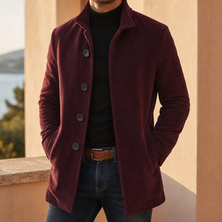 Men's Corduroy Notch Lapel Overcoat in Slim Fit