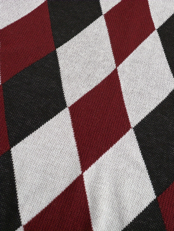 Men's Argyle Knit Sweater Vest with V-Neck