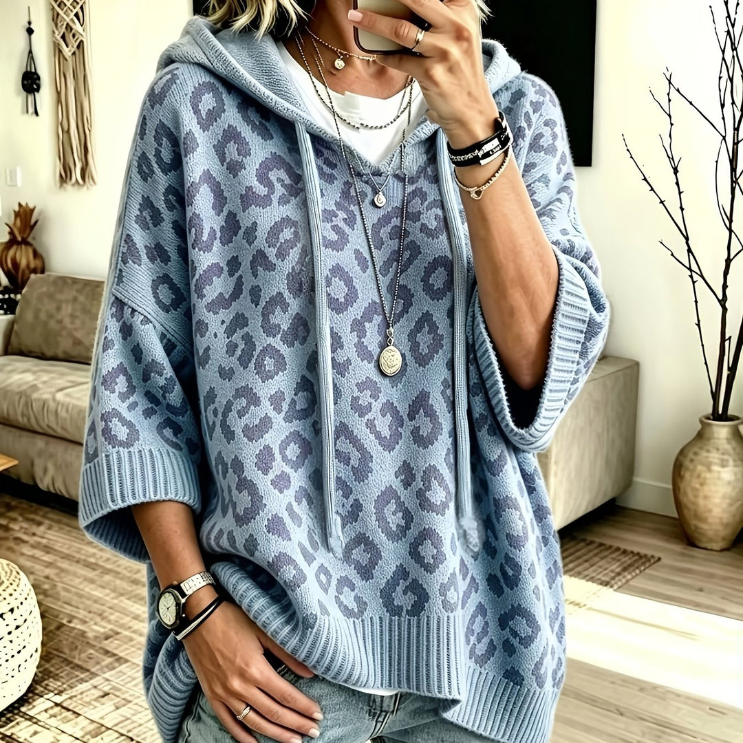 Women's Leopard Print Oversized Hoodie with Batwing Sleeves