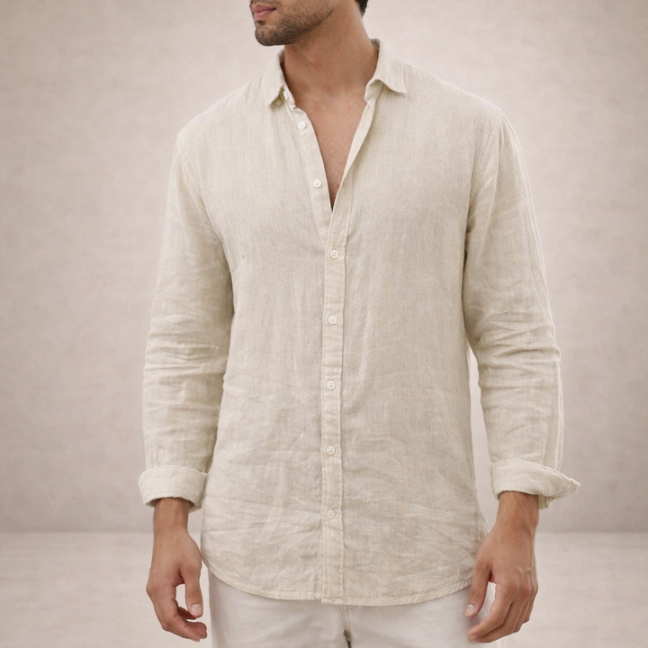 Men's Linen Button-Down Shirt with Spread Collar