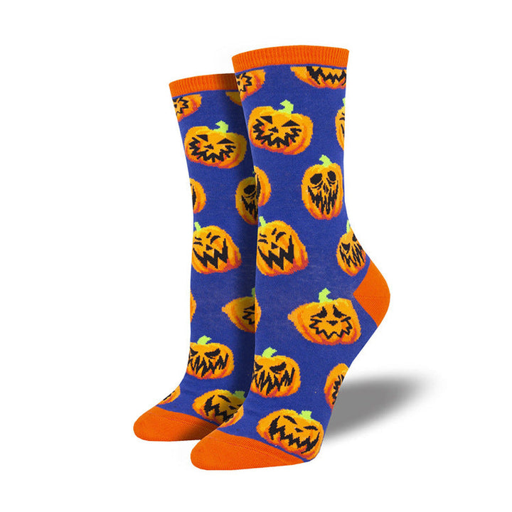 Halloween Pumpkin Witch Crew Socks with Maple Leaf Print