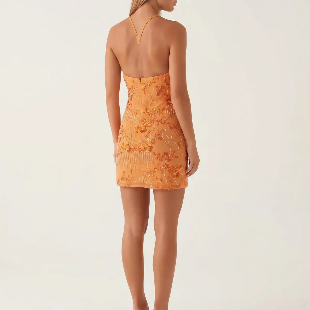 Women's Floral Beaded Sweetheart Mini Party Dress