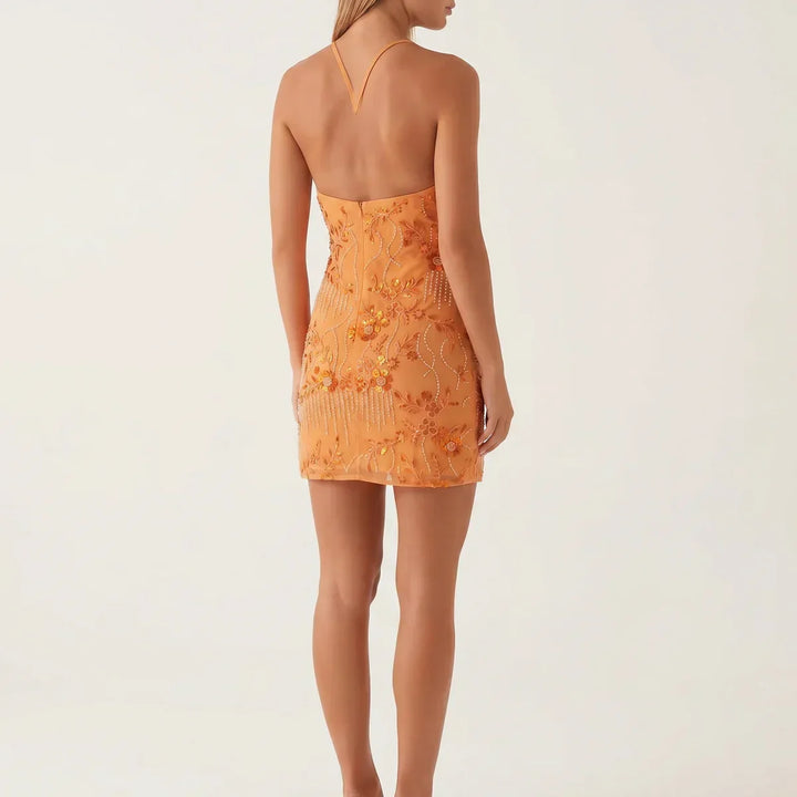 Women's Floral Beaded Sweetheart Mini Party Dress
