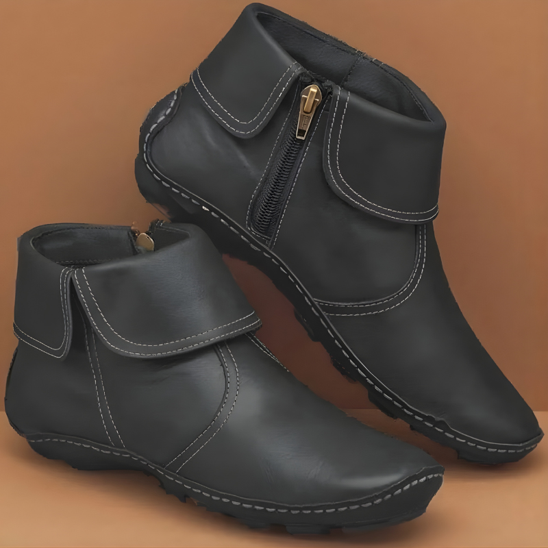 Women's Leather Ankle Boots with Side Zip