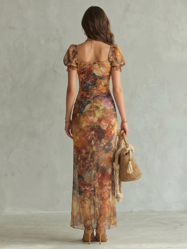 Women's Floral Print Maxi Dress with Thigh Slit