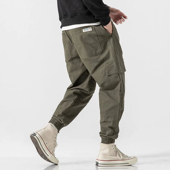 Men's Cotton Cargo Joggers with Elastic Cuffs