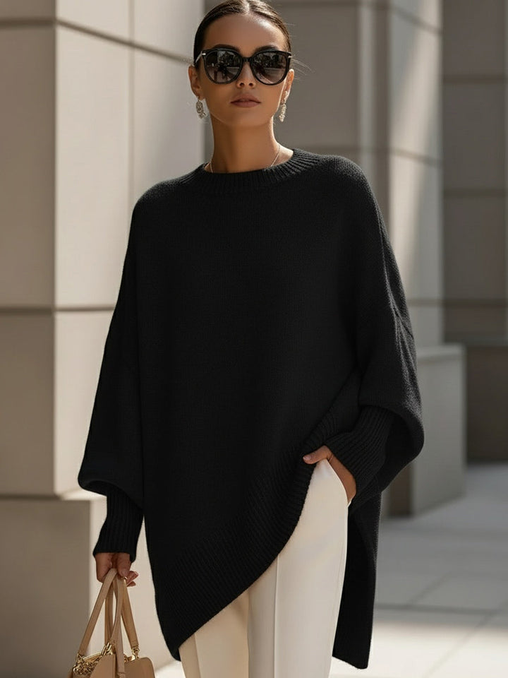 Women's Wool Blend Oversized Sweater with Asymmetrical Hem