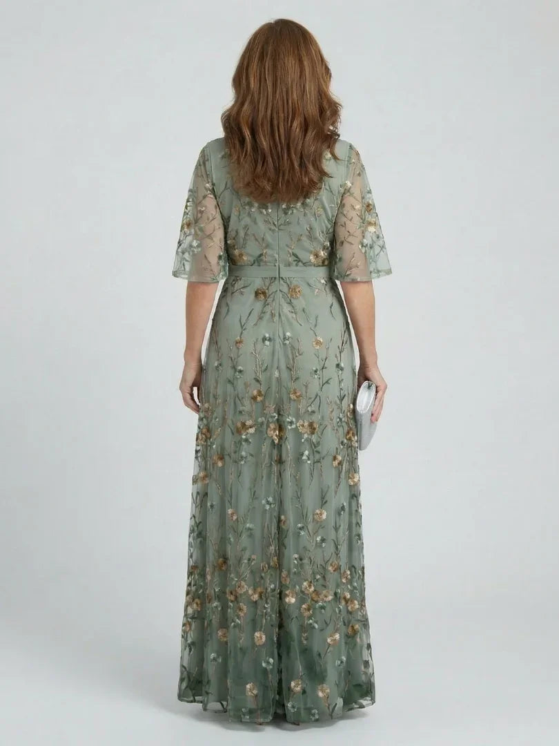 Women's Floral Embroidered Wrap Maxi Dress