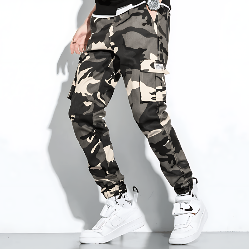Men's Camo Cargo Jogger Pants with Cuffed Ankle