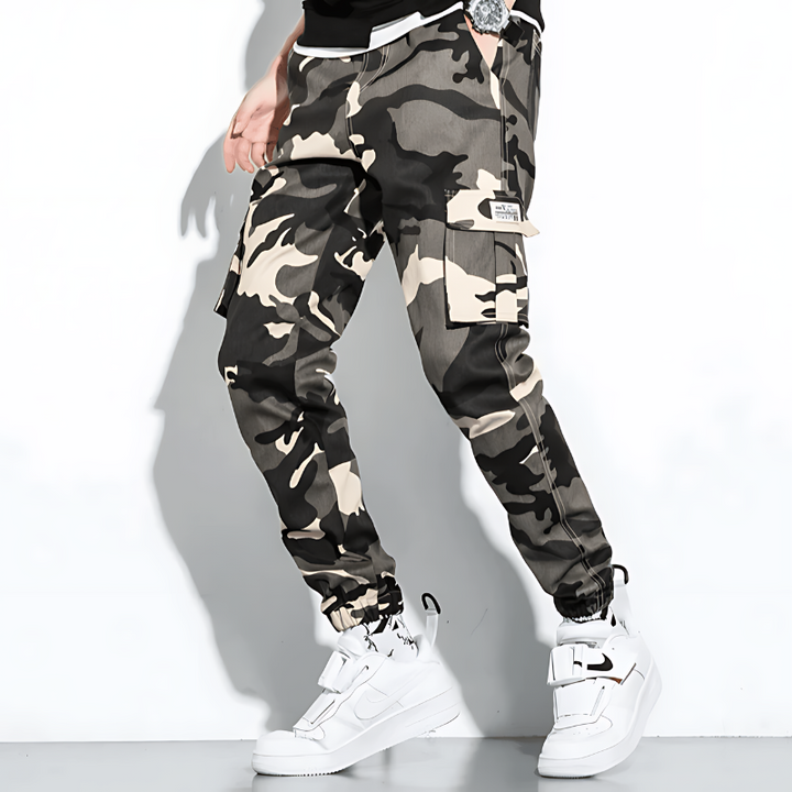 Men's Camo Cargo Jogger Pants with Cuffed Ankle