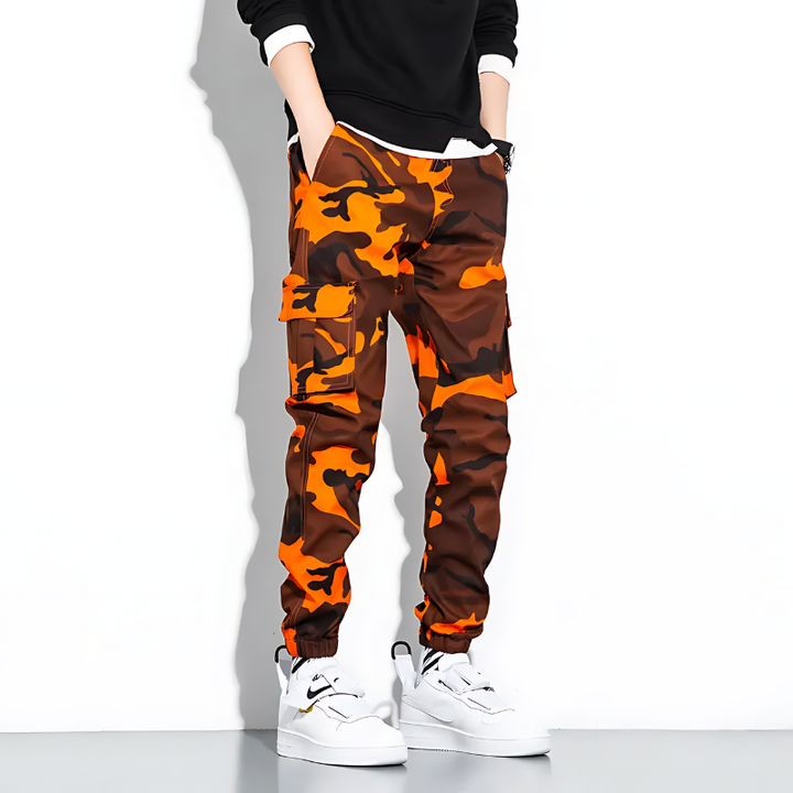 Men's Camo Cargo Jogger Pants with Cuffed Ankle