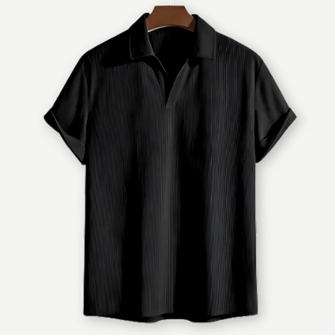 Men's Textured Open Collar Pullover Shirt