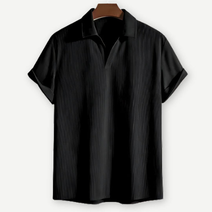 Men's Textured Open Collar Pullover Shirt
