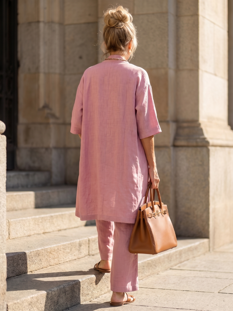 Women's Linen Three-Piece Duster Pants Set