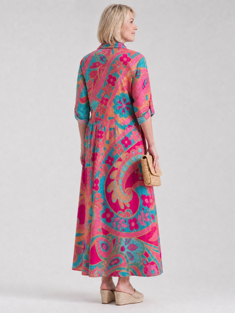 Women's Paisley Print Collared Shirt Dress