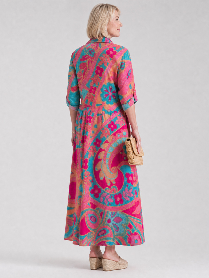 Women's Paisley Print Collared Shirt Dress