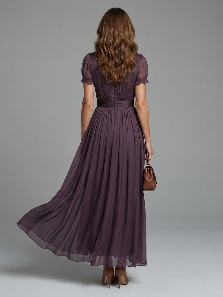 Women's Lace-Trim Pleated Formal Maxi Dress