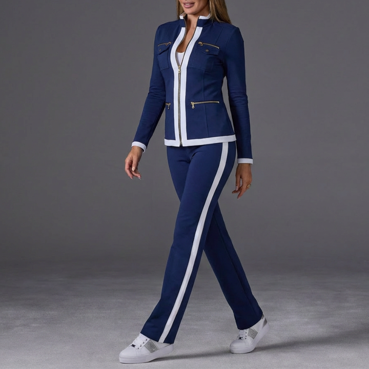 Women's Side Stripe Two Piece Track Set with Zip Jacket
