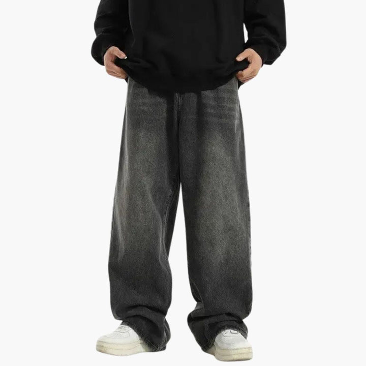 Men's Wide Leg Denim Jeans in Vintage Black Wash