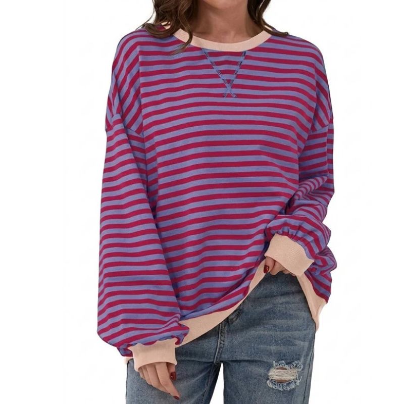 Women's Striped Oversized Crewneck Sweatshirt