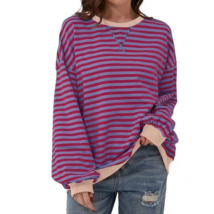 Women's Striped Oversized Crewneck Sweatshirt