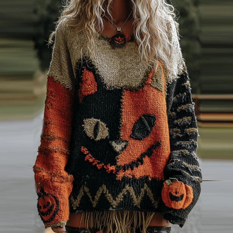Men's Pumpkin Bat Halloween Sweater with Pullover Fit