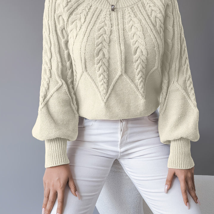 Women's Cable-Knit Cropped Sweater with Lantern Sleeves