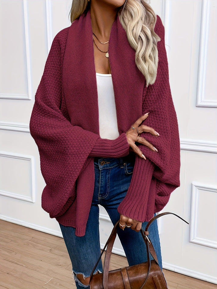 Women's Waffle Knit Waterfall Cardigan with Dolman Sleeves
