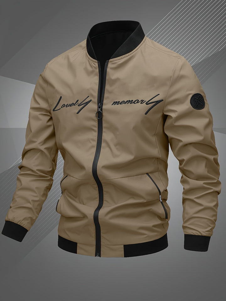 Men's Zip-Up Bomber Jacket with Ribbed Trim
