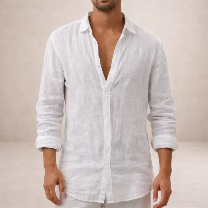 Men's Linen Button-Down Shirt with Spread Collar