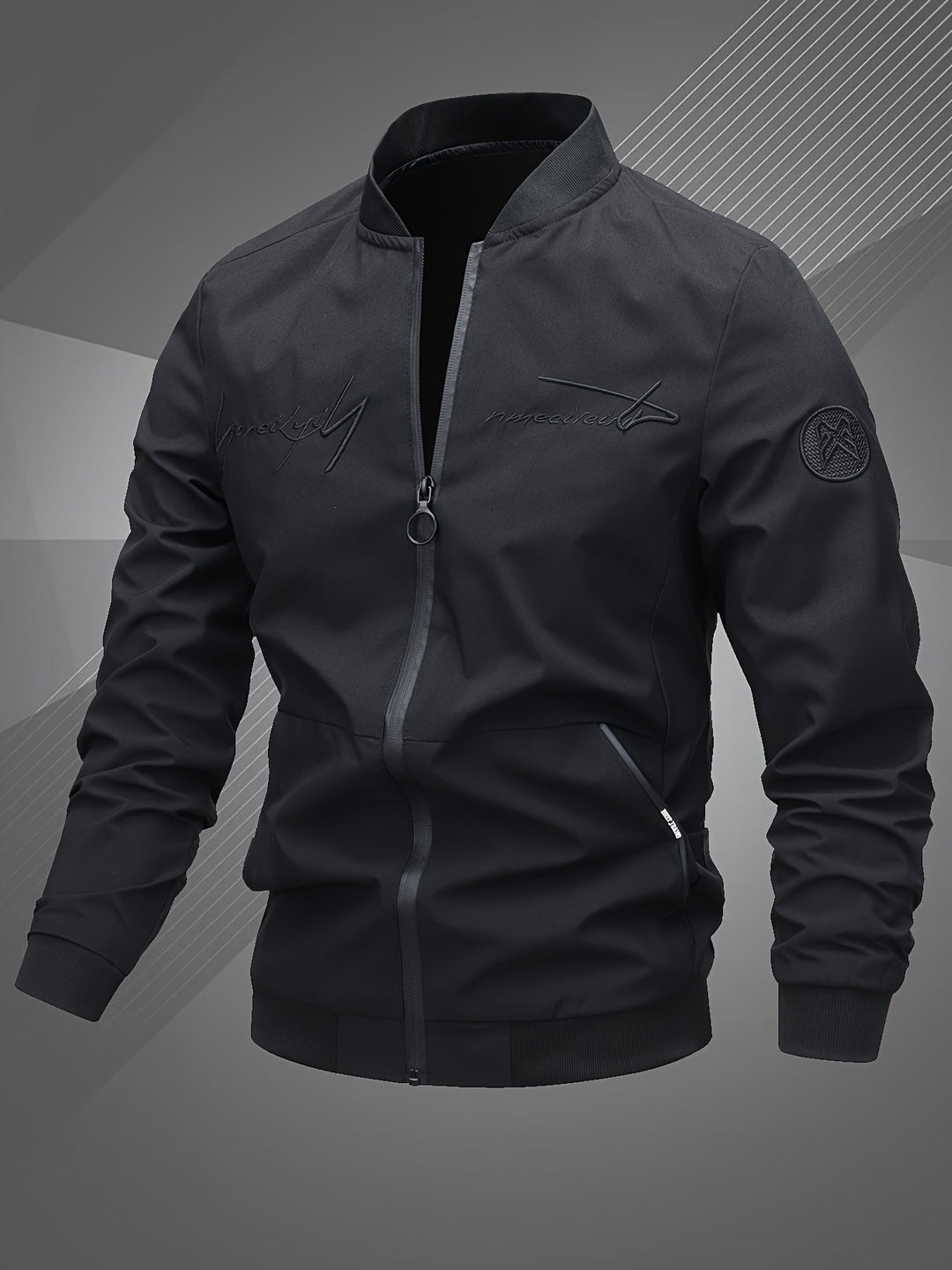 Men's Zip-Up Bomber Jacket with Ribbed Trim