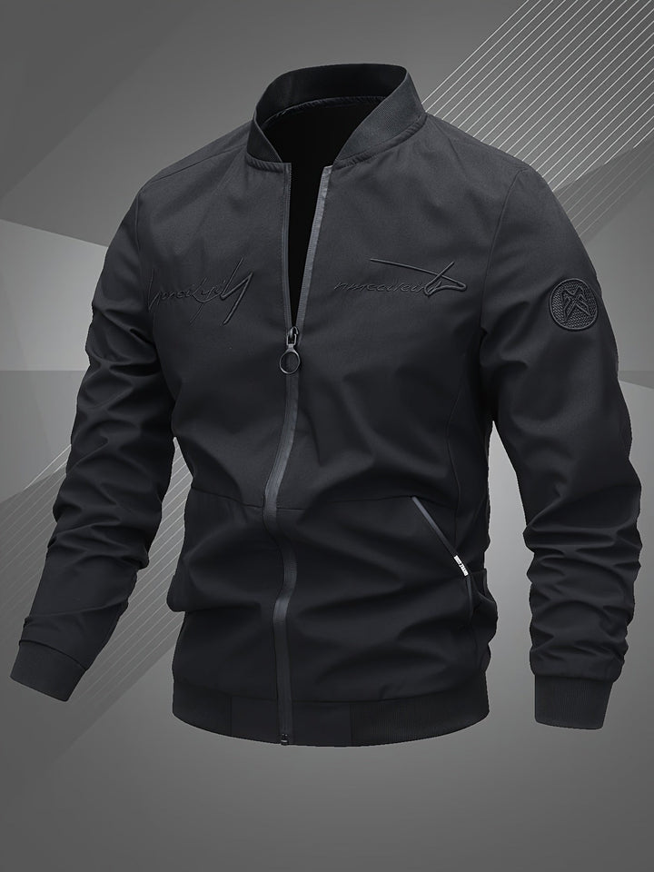 Men's Zip-Up Bomber Jacket with Ribbed Trim