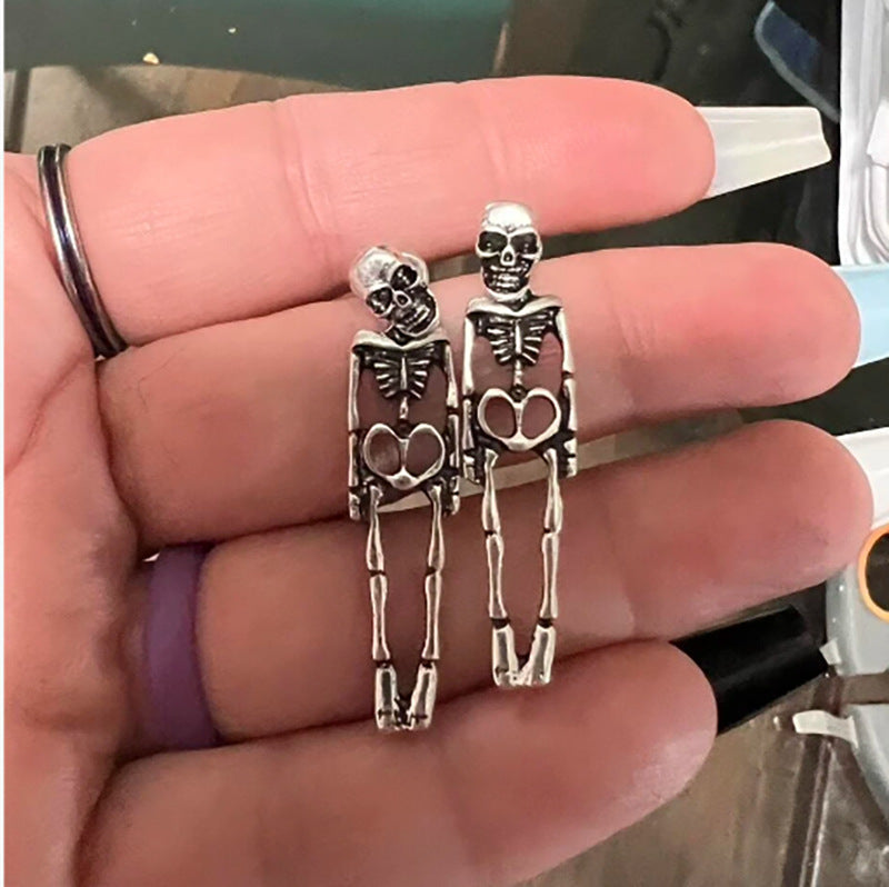 Women's Skull Stud Skeleton Drop Halloween Earrings