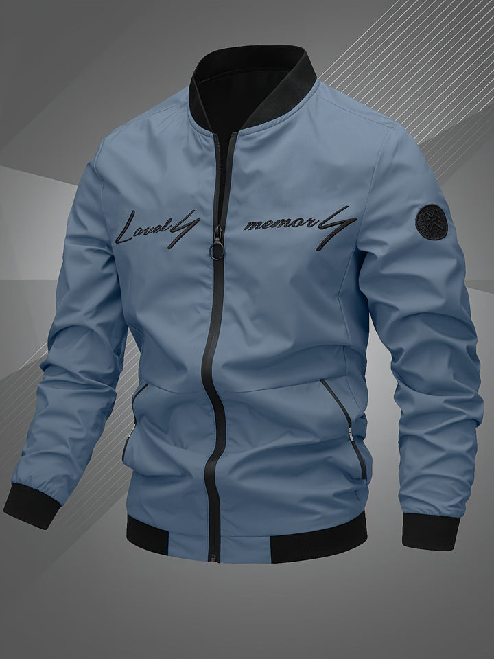 Men's Zip-Up Bomber Jacket with Ribbed Trim