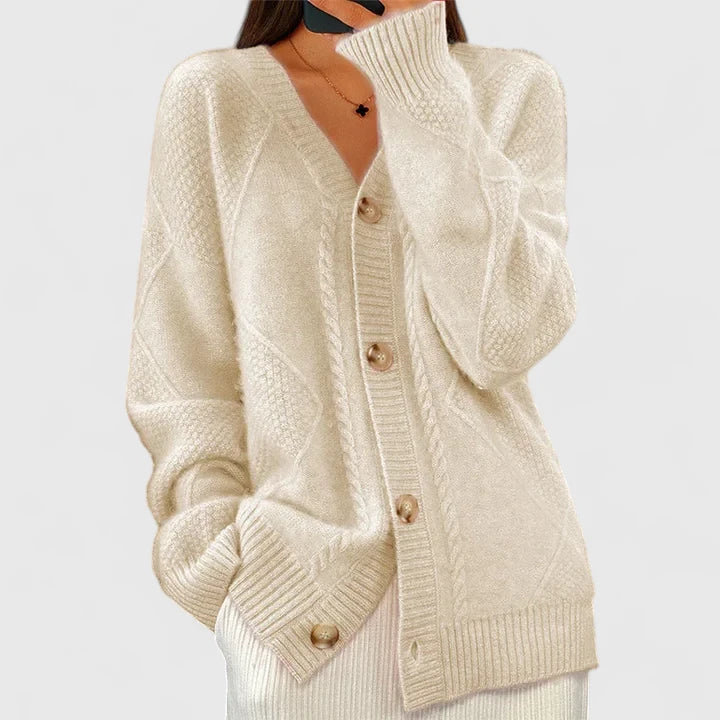 Cable Knit V Neck Cardigan