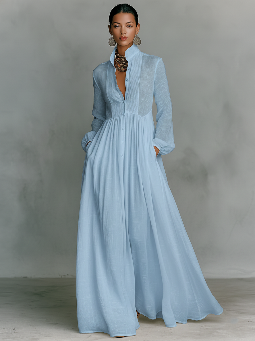 Flowy Long Sleeve Maxi Shirt Dress