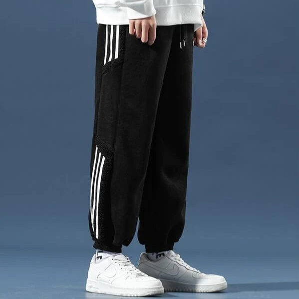 Men's Sherpa-Lined Jogger Pants with Side Stripes