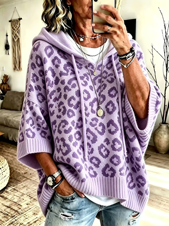 Women's Leopard Print Oversized Hoodie with Batwing Sleeves