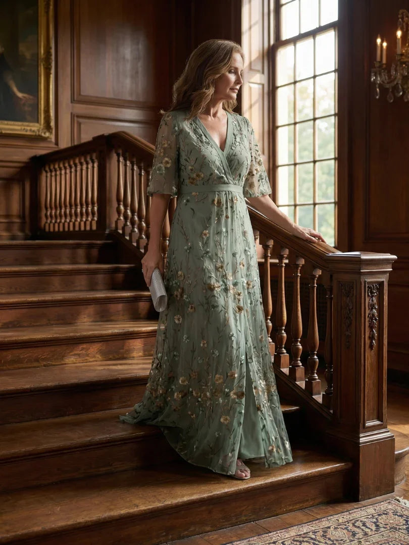 Women's Floral Embroidered Wrap Maxi Dress