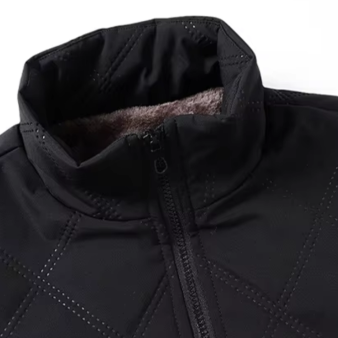 Men's Fleece-Lined Quilted Winter Jacket with Stand Collar