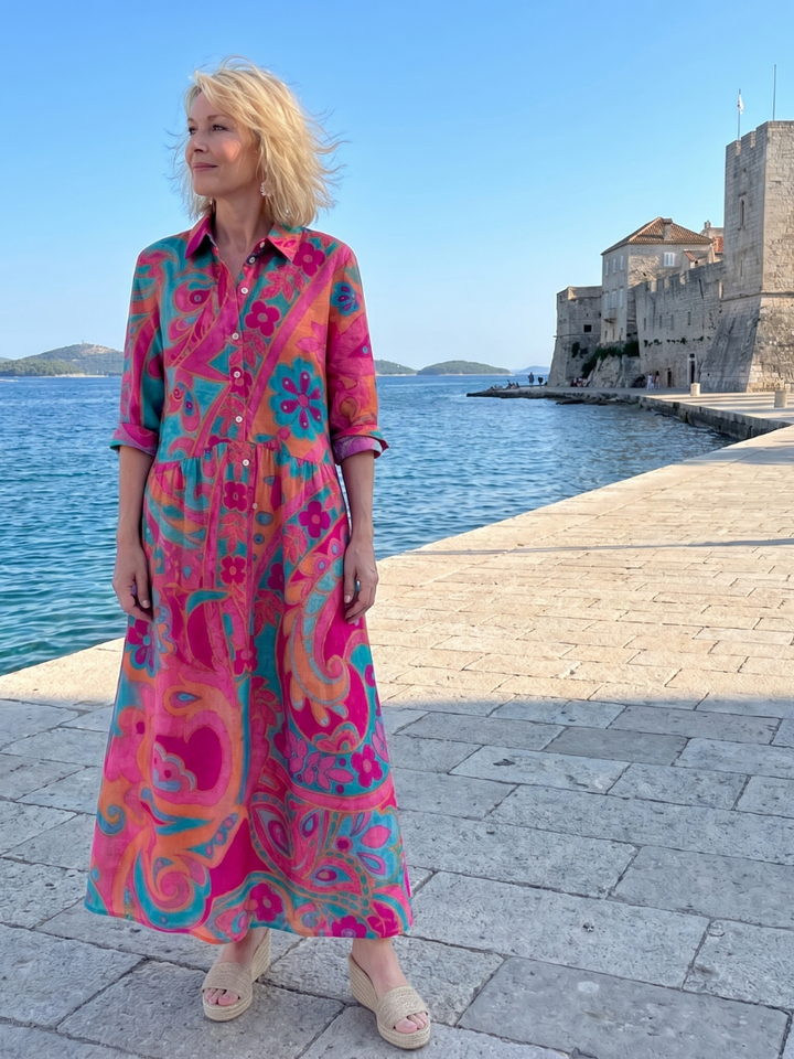Women's Paisley Print Collared Shirt Dress