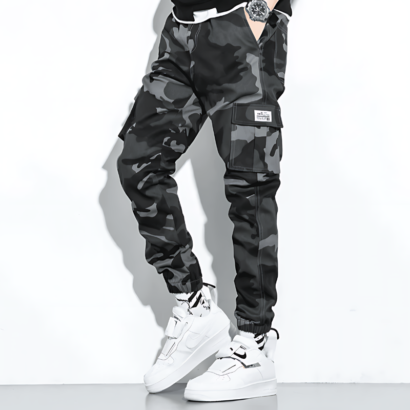 Men's Camo Cargo Jogger Pants with Cuffed Ankle