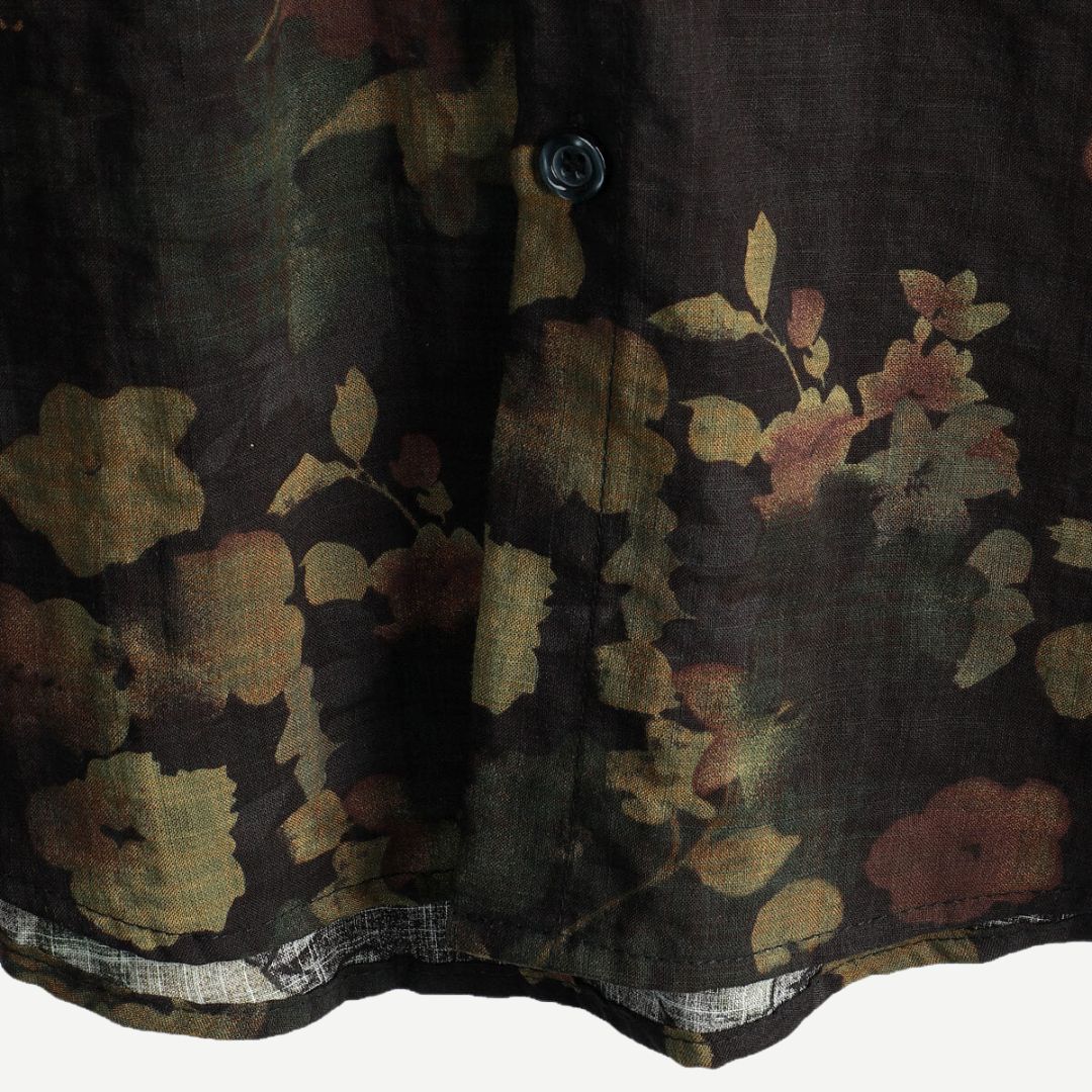 Men's Linen Floral Print Short Sleeve Shirt