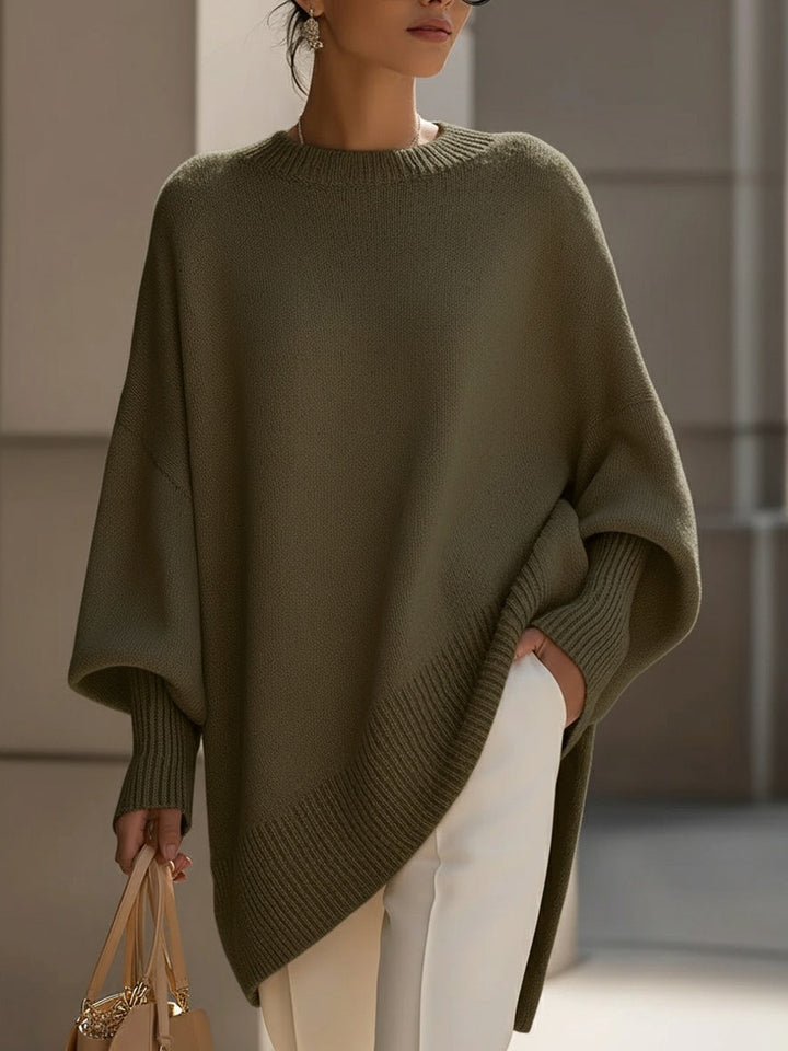 Women's Wool Blend Oversized Sweater with Asymmetrical Hem