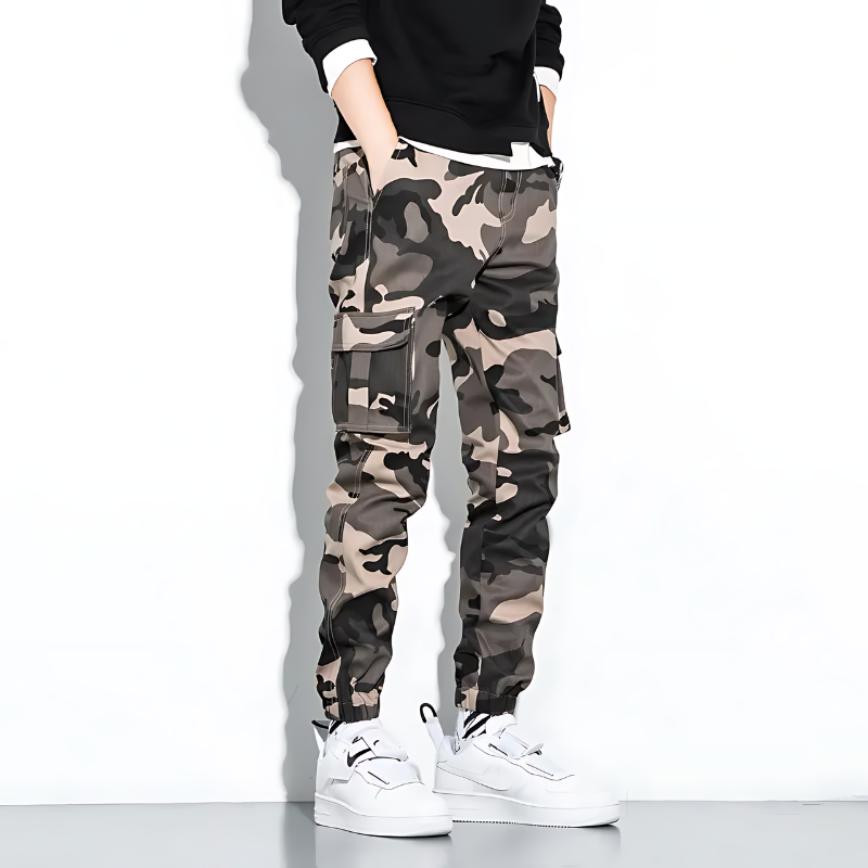 Men's Camo Cargo Jogger Pants with Cuffed Ankle