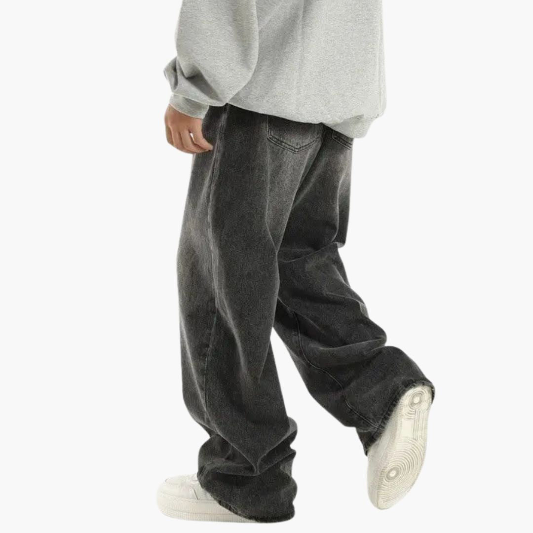 Men's Wide Leg Denim Jeans in Vintage Black Wash