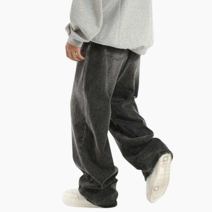 Men's Wide Leg Denim Jeans in Vintage Black Wash