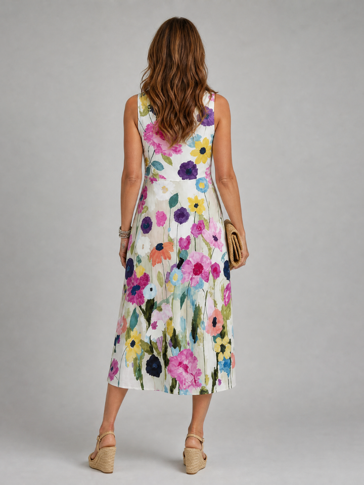 Women's Floral Print Fit-and-Flare Midi Dress