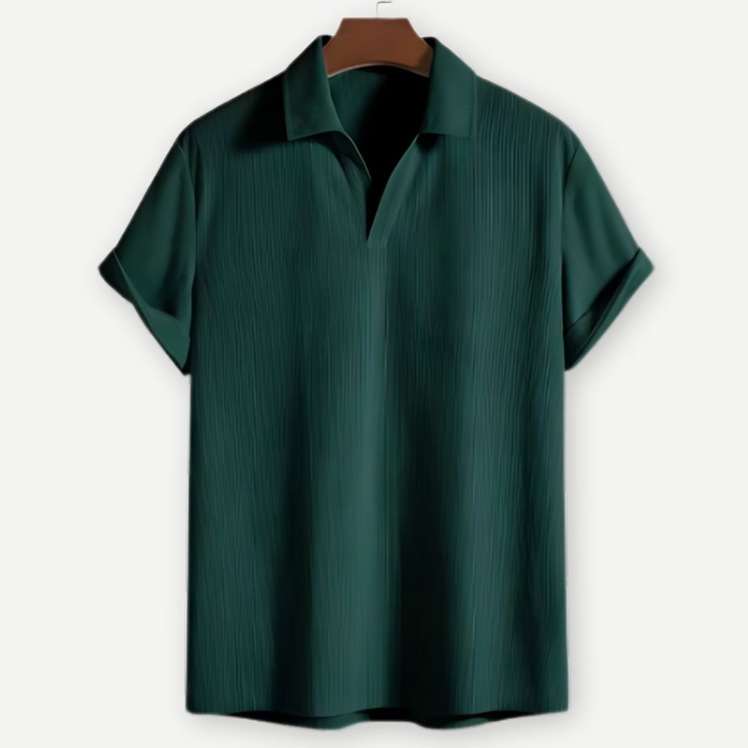 Men's Textured Open Collar Pullover Shirt