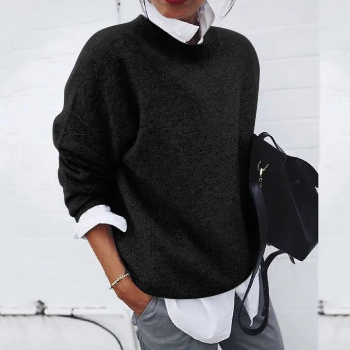 Women's Fine-Knit Crew Neck Sweater Relaxed Fit